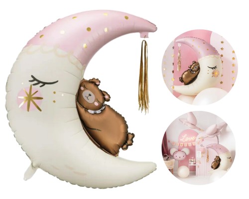 Balon foliowy Miś na księżycu, 80x98 cm, mix różowy111.jpg