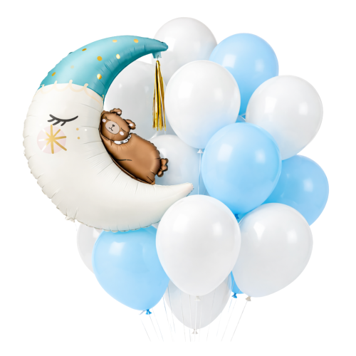 Balony Błękitne Powitanie w Domu Witaj Chłopiec Chłopczyk Baby Boy Księżyc