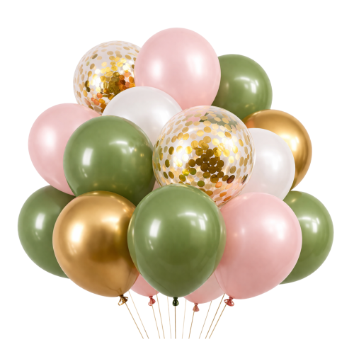 BALONY KOMUNIA ŚWIĘTA zestaw balonów lateksowych oliwkowe różowe Chrzest