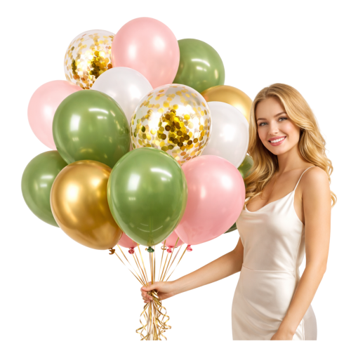 BALONY KOMUNIA ŚWIĘTA zestaw balonów lateksowych oliwkowe różowe Chrzest.png