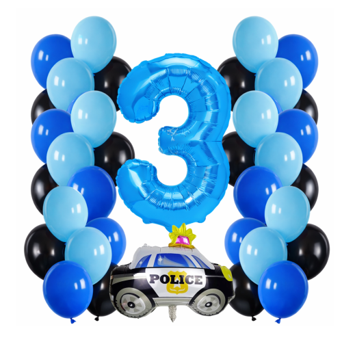 Zestaw balonów Urodziny chłopca Policjanta wóz policyjny cyfra 0-9 radiowóz.png
