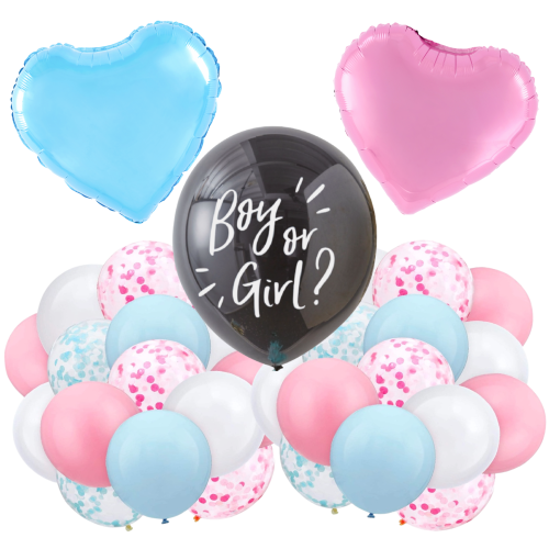 Zestaw balonów BABY SHOWER BOY OR GIRL ujawnienie płci Balony konfetti SERCA.png