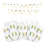 Balony Komunia Święta Baner girlanda IHS gałązki eukaliptusa Zestaw balonów