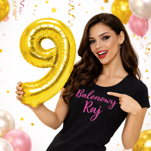 Balon foliowy cyfra 9 złota 70cm numer Dziewięć Duży Big.png