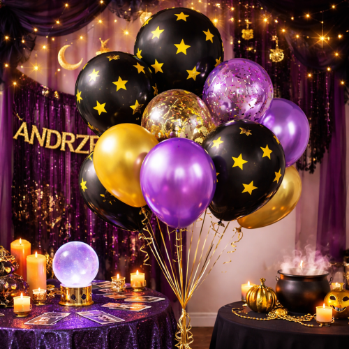 Balony lateksowe czarne w gwiazdki 6szt 12 cali Karnawał.png