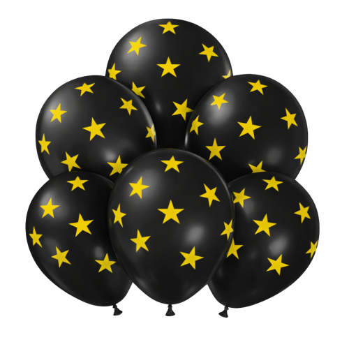 Balony lateksowe czarne w gwiazdki 6szt 12 cali Karnawał
