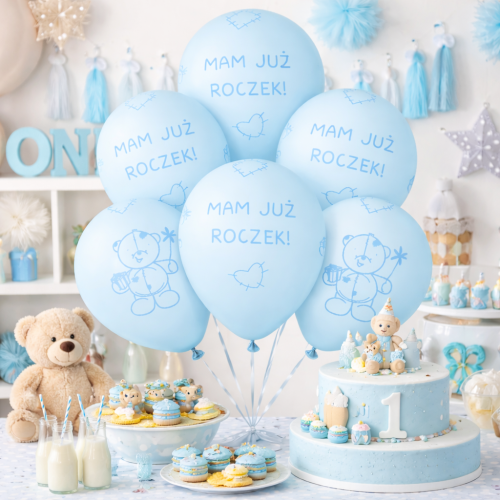 Balony lateksowe błękitne  "Mam już Roczek" 6 szt 12 cali inspiracje.png