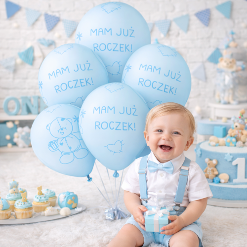 Balony lateksowe błękitne  "Mam już Roczek" 6 szt 12 cali inspiracje.png