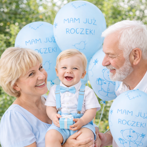 Balony lateksowe błękitne  "Mam już Roczek" 6 szt 12 cali inspiracje.png