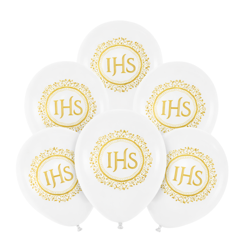 Balony lateksowe na Komunię z nadrukiem IHS 12 cali 6 szt