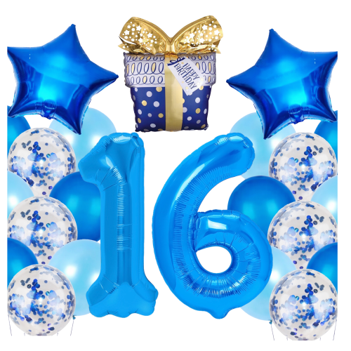 Zestaw balonów na 16 Urodziny niebieskie Granatowe balony Baner.png