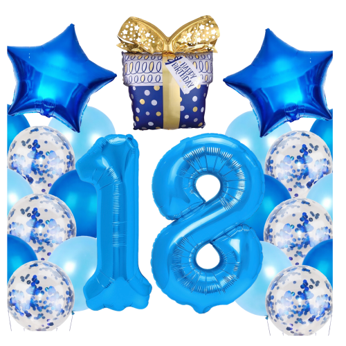 Zestaw balonów na 18 Urodziny niebieskie Granatowe balony Baner 18stka hel.png