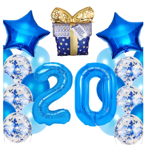 Zestaw balonów na 20 Urodziny niebieskie Granatowe balony PREZENT CYFRY