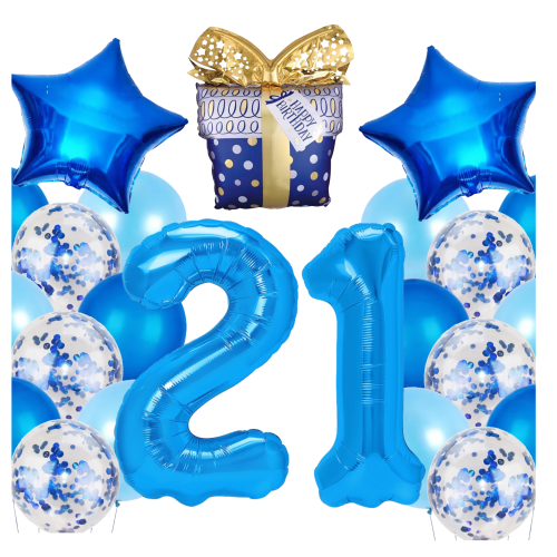 Zestaw balonów na 21 Urodziny niebieskie Granatowe balony PREZENT CYFRY