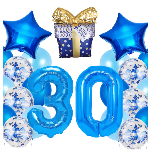 Zestaw balonów na 30 Urodziny niebieskie Granatowe balony Baner 30stka Hel.png