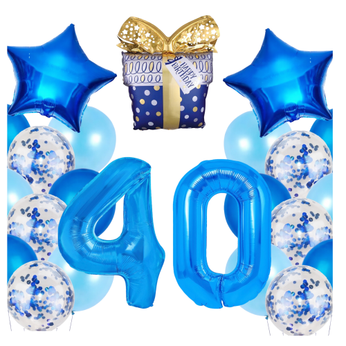 Zestaw balonów na 40 Urodziny niebieskie Granatowe balony PREZENT CYFRY