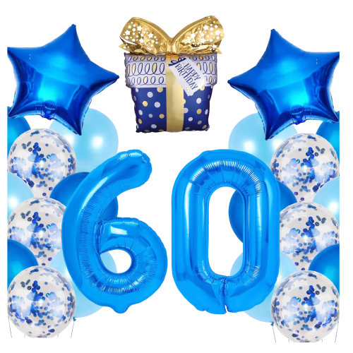 Zestaw balonów na 60 Urodziny niebieskie Granatowe balony PREZENT CYFRY.png
