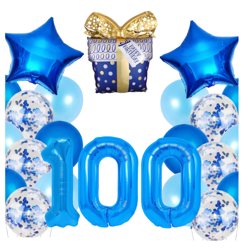 Zestaw balonów na 100 Urodziny niebieskie Granatowe balony Prezent cyfry.png