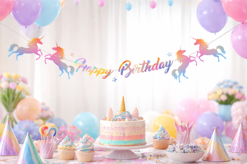 Tęczowa impreza urodzinowa z jednorożcem.png