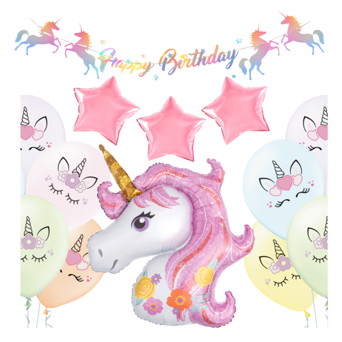 Balony jednorożec na Urodziny Dziewczynki tęczowy Baner Happy Birthday