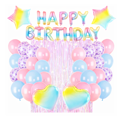 Balony Urodzinowe Roczek Dziewczynki Ścianka kurtyna 2m Jednorożce napis.png