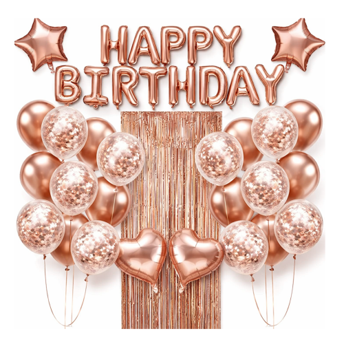 Zestaw balonów Urodzinowych KOBIETY ŻONA Kurtyna 2m Rose gold napis ścianka