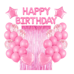 Zestaw balonów różowych URODZINY ROCZEK dziewczynki kurtyna 2m napis 18stka