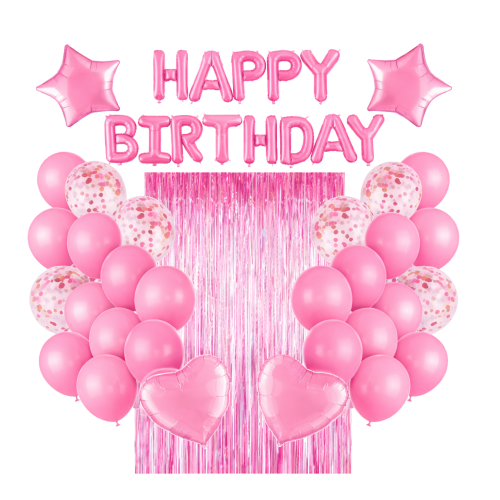 Zestaw balonów różowych URODZINY ROCZEK dziewczynki kurtyna 2m napis 18stka