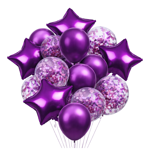 BALONY fioletowe 18stka PREZENT bukiet na HEL zestaw gwiazdy metaliczne.png