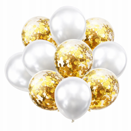 Balony białe z konfetti Komunia Święta 10 sztuk Chrzest zestaw balonów HEL