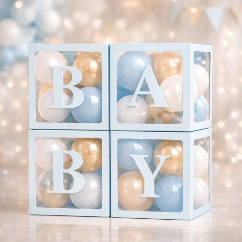 Pudełka na balony BABY niebieskie 30X30X30CM