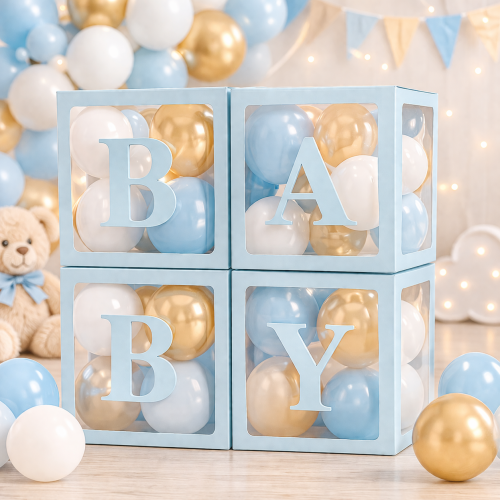 Pudełka na balony BABY niebieskie 30X30X30CM
