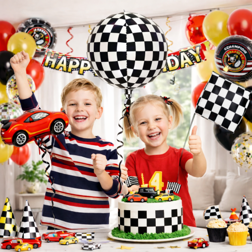 Balon foliowy 4D Racing Szachownica 22cale.png