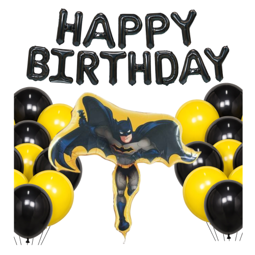 Zestaw balonów Batman Urodzinowych dla Chłopca Napis Happy Birthday Balony.png