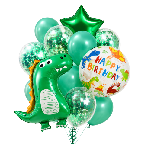 Zestaw balonów z Dinozaurami BUKIET Happy Birthday BALON BOBO prezent HEL