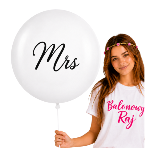 Balon lateksowy biały z nadrukiem Mrs 1 metr.png