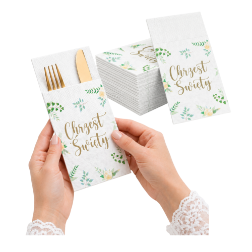 Serwetki na sztućce Chrzest Św eukaliptus 16szt