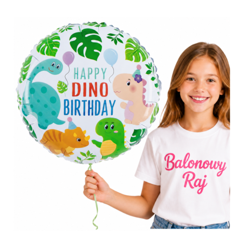 Balon foliowy Happy Dino Birthday na urodziny hel
