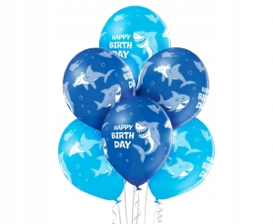 Balony Birthday Shark Rekiny Ocean 6szt niebieskie