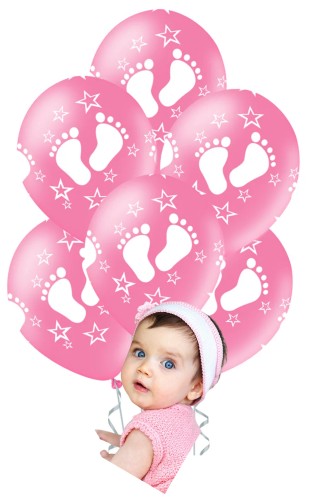 Balony różowe ze stópkami na Chrzest Św ROCZEK 6el