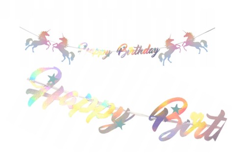 Baner Happy Birthday tęczowa girlanda Jednorożec