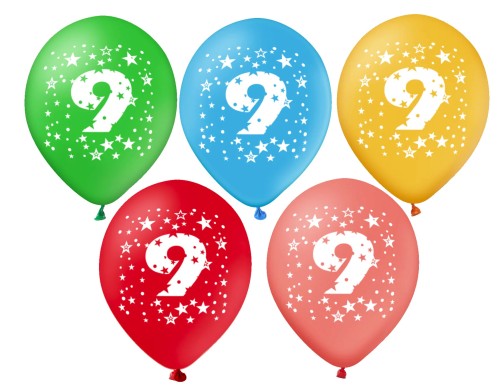 Balony kolorowe z cyfrą 9