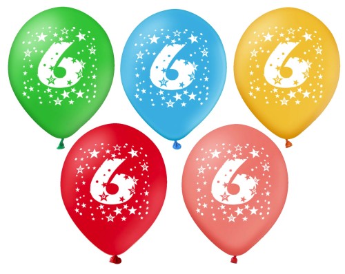 Balony kolorowe z cyfrą 6
