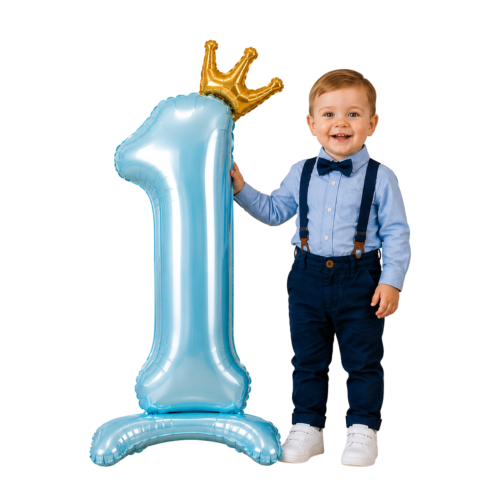 Stojący balon foliowy cyfra " 1 " , 84 cm, błękit