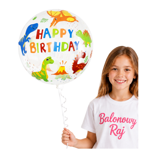 Balon bobo Dinozaury 45cm przezroczysty okrągły  Happy Birthday Buble.png