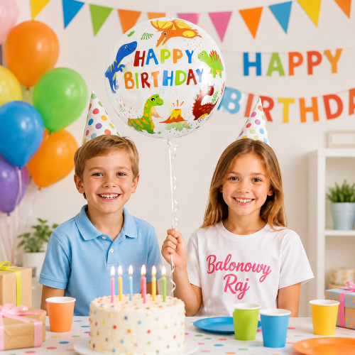 Balon bobo Dinozaury 45cm przezroczysty okrągły  Happy Birthday Buble.png