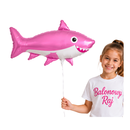 Balon różowy rekin różowy 61 cm uśmiechnięty Baby Shark roczek .png