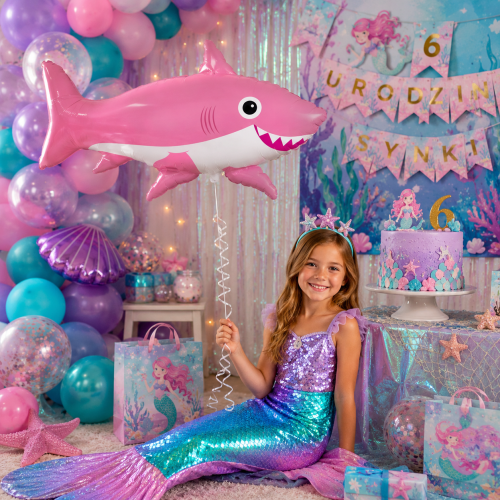 Balon różowy rekin różowy 61 cm uśmiechnięty Baby Shark roczek .png