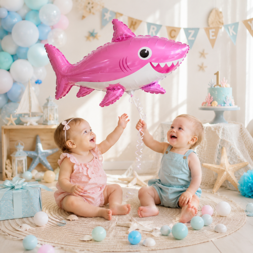 Balon różowy rekin różowy 61 cm uśmiechnięty Baby Shark roczek .png