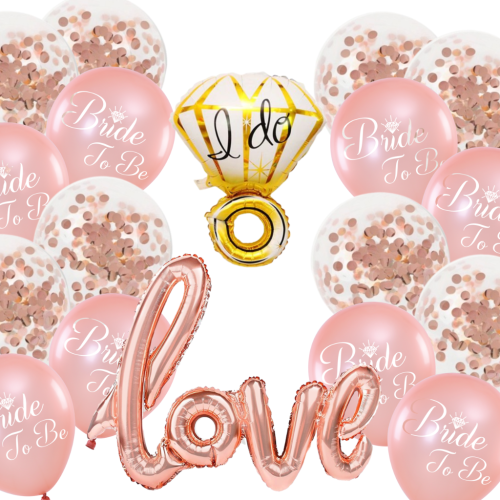 Balony na Wieczór Panieński Rose Gold napis Love Bride to be Pierścionek